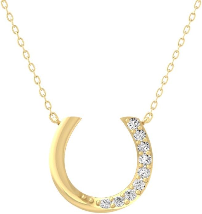 1/10 Carat Lab-Grown Diamond Pendant Necklace | 10K, 14K in White, Yellow Gold or Sterling Silver | Lucky Horseshoe Pendant Cable Chain 18inch | I2-I3 Clarity and I-J Color