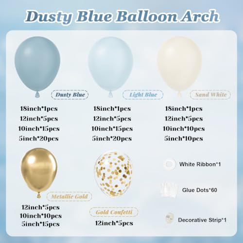 Image of Dusty Blue Balloon Garland Arch Kit with Light Blue White Balloons