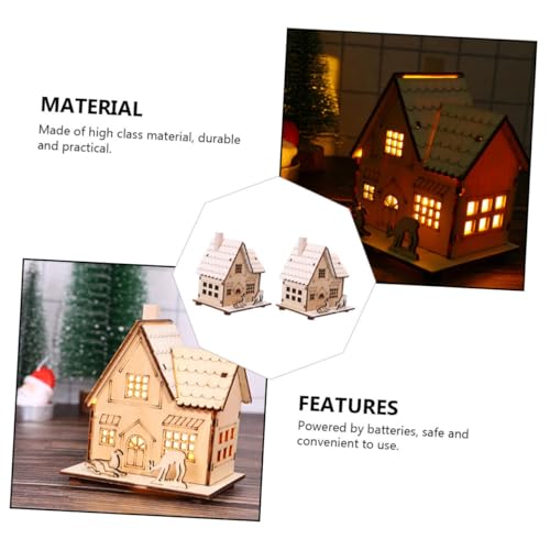 Casas de madera navideñas compactas con luz LED para decorar espacios pequeños 4