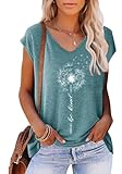 ETCYY NEW Tank Top for Women, Cute V Neck Womens Summer Tops Workout Tops Printed Running Casual Athletic T Shirts F-green