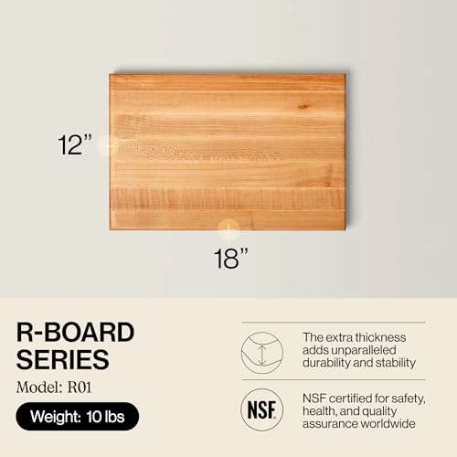Image of John Boos R-Board Series Rectangular Wooden Maple Cutting Board 18 inchx12 inch | - 1.5 inch Thick, 10-lb Reversible Butcher Block with Edge-Grain & Finger Grips - Made in the USA