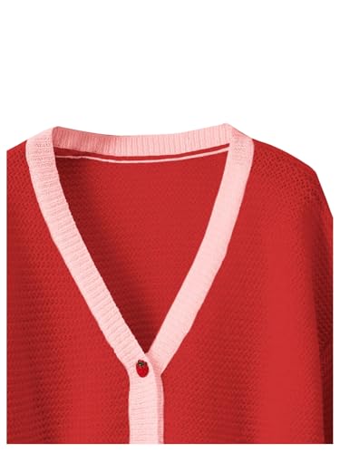 SHENHE Women's Strawberry Pattern Open Front Bishop Sleeve Casual Cardigan3