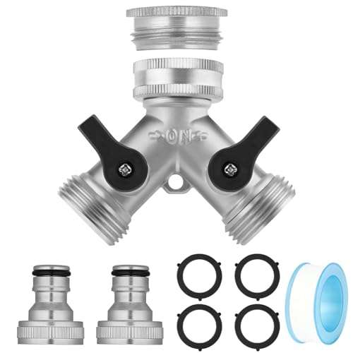 Flintronic Adaptador de Divisor de Grifo 2 Vías, Conector de Válvula en Forma de Y, 3/4' Estándar Europeo de 2 Vías Válvula Encendido/Apagado, Salida Doble Grifo, con 2 Salidas de 3/4, Silvery