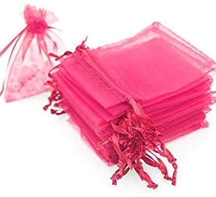 Bonnin Organza Gift Bags - Gold Jewelry Pouches for Wedding Party Favors, and Sachets, 9cm x 7cm (Pack of 50) (Hot pink) - Image 2