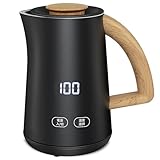 Aliliy 電気ケトル 電気ポット 小型 7段階温度調節 0.8L 一人暮らし 二人暮らし 湯沸かしケトル ディスプレイ 900W 2時間保温 二重構造 触れても熱くない 急速沸騰 空焚き防止機能 熱湯 お茶 ミルク コーヒー マットな質感 木目柄 ブラック PSE認証済み (木目調)