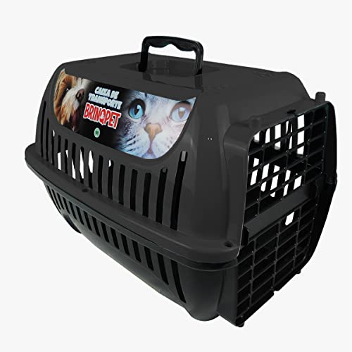 Brinqpet Caixa de Transporte para Animais de Estimação - Preta - Tamanho Pequeno - Ideal para Gatos,