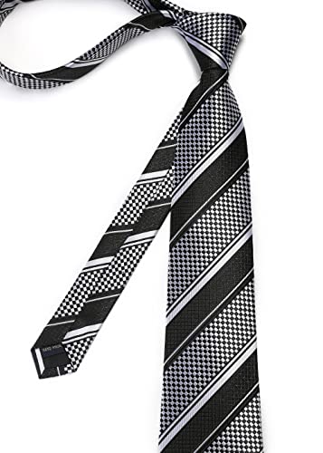 Image of Enlision Mens Ties Stripe Tie and Pocket Square Set Classic Formal Woven Neckties Handkerchief Cufflinks Wedding