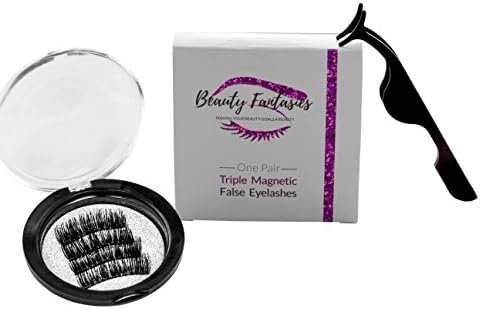 BEAUTY FANTASIES Premium Full Magnetic Eyelashes | Reusable Soft False Lashes | 3D Eyelash Extensions Pack | NO GLUE | 3 Magnets That Cover Entire LashLine For Natural Look (4 PCS) FREE APPLICATOR