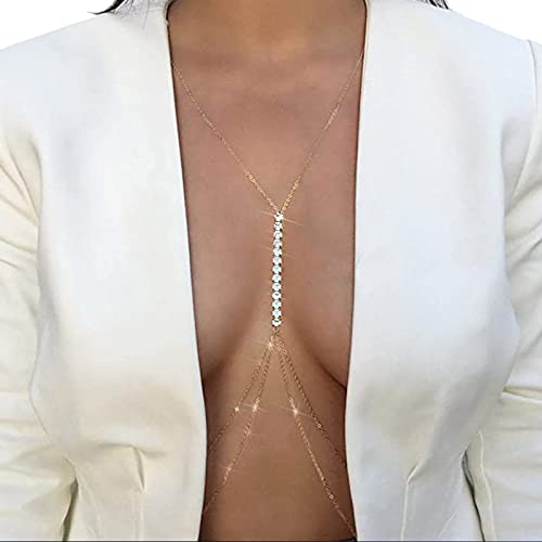 セクシーなボディチェーンラインストーングリッターチェストチェーン幻想的な装飾品やパーティーのための宝石宝石,金