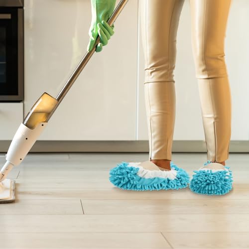 Image of MECCANIXITY Mop Slippers Washable Microfiber Floor Cleaning Shoes Cover Chenille Duster Foot Socks Tools for House Clean, Grey /Blue 8 Pack