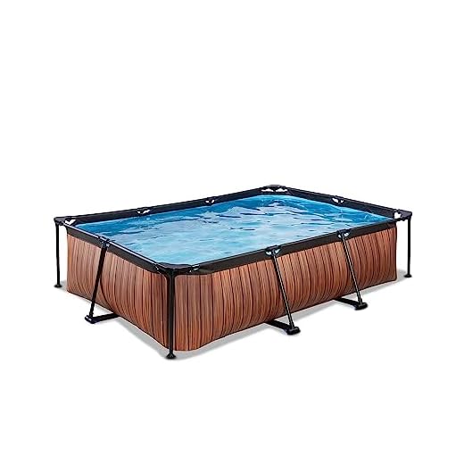 EXIT TOYS Piscine en Bois - 300 x 200 x 65 cm - Rectangulaire et compacte - avec Pompe à Filtre à Cartouche - Facile d'accès - Convient pour Les Tout-Petits - Cadre Solide - Design Unique - Marron