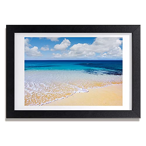 Tableau photo haut de gamme mer calme cadre en bois moderne Tulup