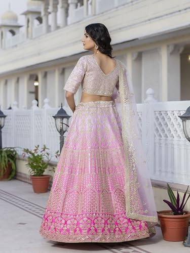 TRENDMALLS Women\'s Satin Embroidery Bridal Lehenga Choli with Net Dupatta Ready To Wear (-L148-Pink-L-)