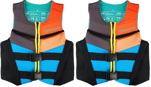 Owntop Swim Vest Youth Kids 75-125 lbs, Neoprene Swim Jacket Lightweight, Quick-Dry, Buckles Zipper for Swimming Training, Kayak, Boating, Watersports (Multicoloured, L) (Pack of 2)
