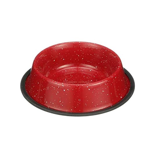 Neater Pet Brands - Outdoor Camping Style Pet Bowl - Enamel Ware Blue Black Granite Colors - Dog Cat No Tip Skid Bowls (32 oz, Red)