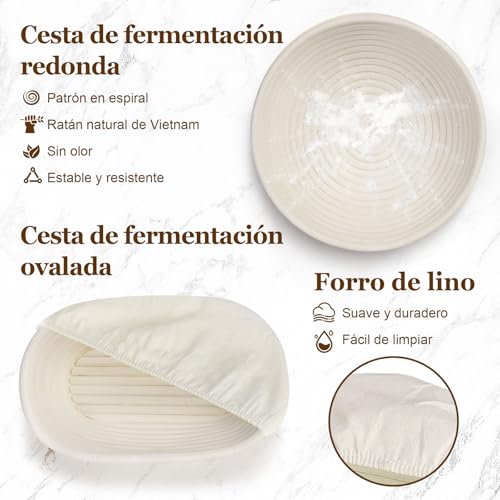 Miniatura 3 de Shanna Banetones Para Pan, 15 Piezas Kit Completo De Panadero, Cesta Fermentacion Pan De Redondas Y Ovaladas, Kit Masa Madre Adecuado Para Principiantes Y Panaderos 15pcs