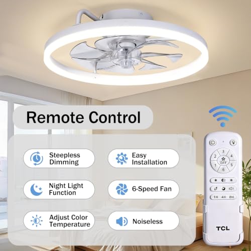 TCL 20 Inch Low Profile Ceiling Fan with Light, White - image 5