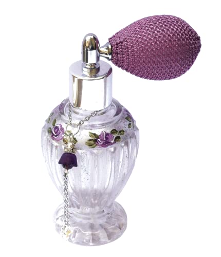 Elegant Victorian Glass Perfume Atomizer Bottle with Lavender Roses and Crystal Pearl Tassel – Refillable Vintage Decor - Image 2