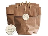 Eine der Guten Geschenktüten Set für Hochzeit Gastgeschenke oder Party Survival Kit, 24 Kraftpapier Tüten zum selbst Befüllen, inkl. Holz Miniklammern und Für den Kater danach! Aufkleber, Creme, matt