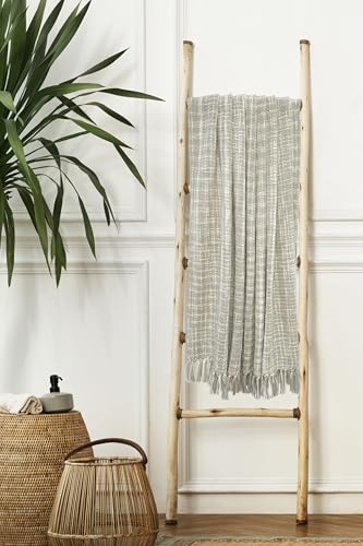 Image of HAKAM Cotton Throw Blanket with Macrame Tassels for 3 Seater Sofa | Ideal for Your Home, Living Room, Sofa, Bed, Chair, Picnic & Used for Gift - 50X70 inch (Beige, Small Single)