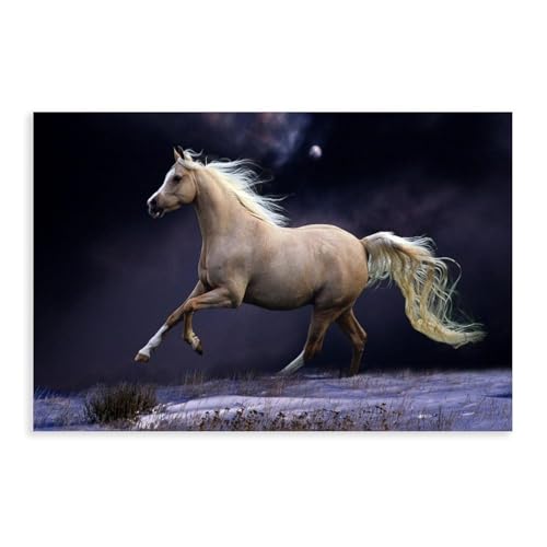 Toile de cheval blanc decoration murale chambre coucher et bureau grand format
