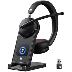 Dytole Wireless Headset with Mic for Work-Bluetooth 5.3 Headset with Microphone Noise Cancelling, Wireless Headsets with 65H Battery & 10Min Fast Charge, Smart Charging Dock for PC/Laptop/Team, Black