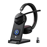Dytole Wireless Headset with Mic for Work-Bluetooth 5.3 Headset with Noise Cancelling, Wireless Headsets with 65Hrs Battery & 10Min Fast Charge, Smart Dock with Digital Display for PC/Computer/Teams