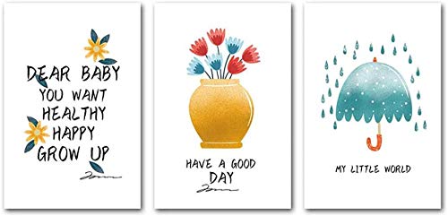 ZSXHNordic Living Room Painting Cartoon Umbrella Flower Canvas Wall Art Print Modern Poster Children s Room Decoration-42x60cmx3pcs sin Marco