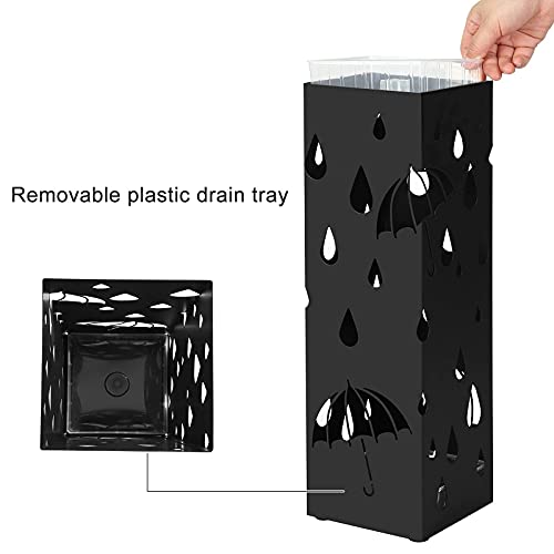 image for SONGMICS Metal Umbrella Stand, Square Umbrella Holder with Water Tray 