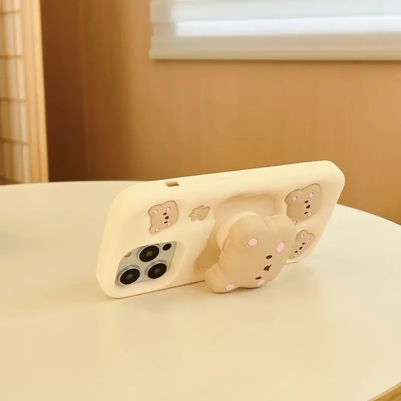 Image of COVERLY for iPhone 12 Pro Teddy Bear 3D Cartoon Case,Full Protective Cotton Bear Love Graphic Back Case with Holder Cute Soft Silicone Stylish Fashion Fun Aesthetic Cover for Apple iPhone 12 Pro