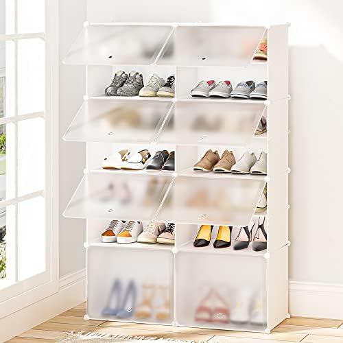 JOISCOPE Shoe Rack Portable Shoe Storage Cabinet Organzier Tower, Modular Cabinet Shelving for Space Saving, Shoe Shelves,Cupboard Hallway Bedroom Entryway for Shoes, Boots, Slippers (2 * 7-Tier)