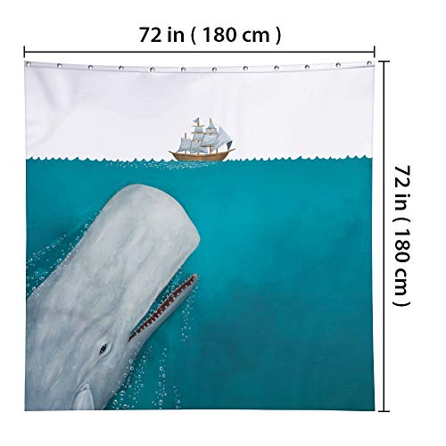 WIRESTER 72 x 72 inch Fabric Shower Curtain for Bathroom - White Whale Moby Dick - Thumbnail 4