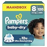 Pampers Pannolini taglia 8 (17 kg+) Baby-Dry, extra large, confezione mensile, fino a 12 ore, protezione completa contro le perdite, confezione da 120 pezzi