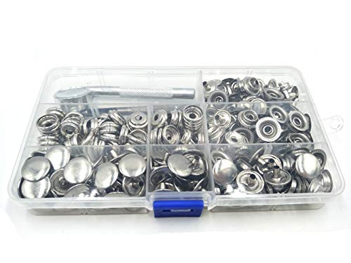 70 Sets 15mm 5/8" Heavy Duty Snap Fasteners Kit, Metal Snaps for Leather Crafts Sewing Repair Clothing Button Kit with Snap Installation Tool - Thumbnail 4