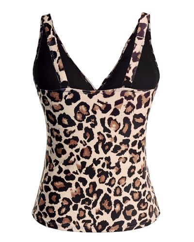 Image of Ruffle V Neck Tankini Top Only Women Tummy Control Swimsuit Tank Top | Removable cups for custom bust lift, Blend soft spandex to stretch easily