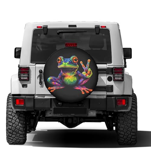 Image of Delerain Spare Tire Cover Colorful Peace Frog Wheel Covers Sun Protection Waterproof for Truck RV Trailer SUV and Many Vehicle (14 Inch for Diameter 23 inch-27 inch)