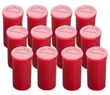 13 Dram Pop Top Pill Bottles – Child Resistant Waterproof Airtight Plastic Containers for Herbs, Vitamins & Medications, 12 Pack (Red Transparent)
