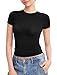 PUMIEY T Shirts for Women Crew Neck Short Sleeve Basic Tops Summer Y2K Crop Tops, Jet Black Medium