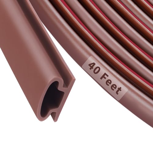 Image of 40 Feet Rubber Weather Stripping Door Seal Strip, Self-Adhesive Backing D-Shape Door Weatherstripping for Door Frame Insulation Large Gap, Easy Cut to Size(Brown)