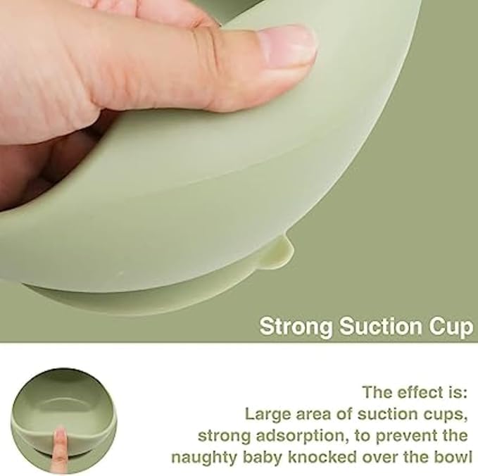Image of Baby Feeding Bowl & Spoon Set | Silicone Suction Bowl for Baby Food | BPA-Free Baby Bowl and Spoon Set | (Green)