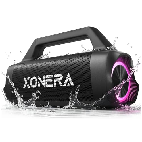 Xonera Speakers Bluetooth Wireless, 80W Peak Loud Outdoor Speaker with Bass, 20H Playtime, IPX6 Waterproof, TWS，BT5.3, Portable for Camping Hiking Boating Pool Beach(Black)