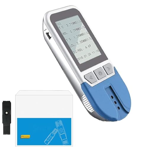 JeeKoudy Multifunction Lipid Monitor Meter, Multi-Function 5 in 1 TC TG HDL LDL, with 25 Strips, Easy to Use, 500 Groups Data Storage, 2min Quick Results, for Home