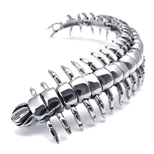 Hoisy Pulseras a juego para parejas, pulsera de hombre con ciempiés de plata con cadena, tamaño 220 x 32 mm