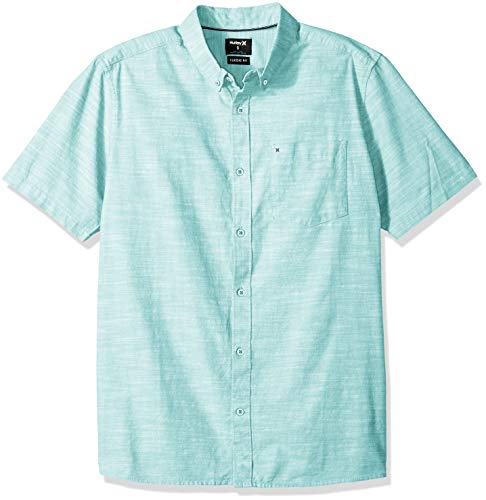 Hurley Men's One & Only Textured Short Sleeve Button Up, Aurora Green, X-Large