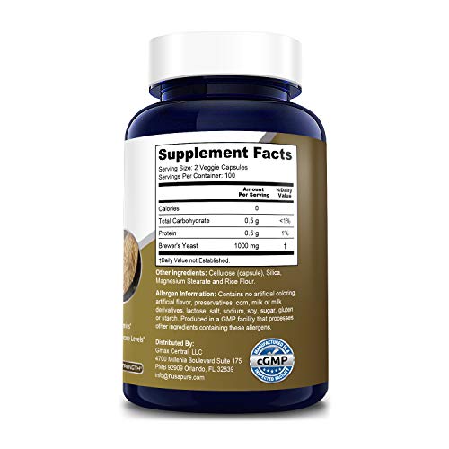 image for NusaPure Brewers Yeast 1000mg 200 Vegetarian Caps (Non-GMO & Gluten-Fr