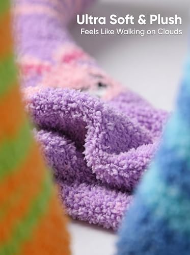 Image of Tipi Toe Womens Fuzzy Crew Socks with Anti Slip Grips Warm Cozy Fluffy Winter Slipper Socks Non Skid Home Socks for Women