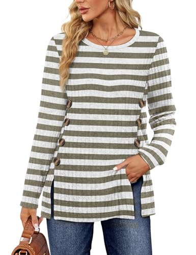 Image of Sampeel Ladies Long Sleeve Tops Women Jumpers Symmetrical Button Down Collar Split Womens Jumper Ladies Lightweight Jumpers Size 14-16 Beige/White
