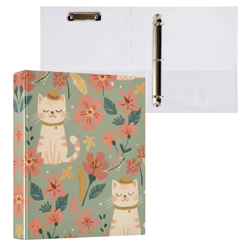 リングファイル ルーズリーフ バインダー a4 猫柄 花柄 1 Dリング 3穴 200枚収納 クリップ&収納ポケット付き 書類整理 事務用品