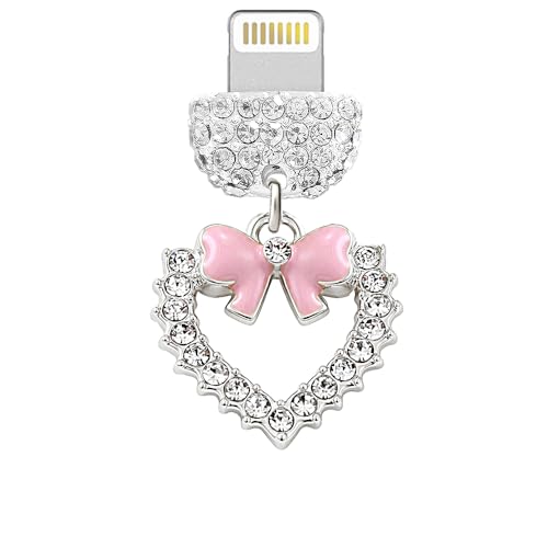 Cristal antipolvo para puerto de carga que protege tu iPhone con un elegante lazo rosa