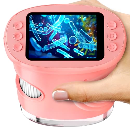 Ashfly Handy Digital Mikroskop für Kinder, 1080P HD 2.0" Bildschirm Taschenmikroskop, Microscope LED Lights -Anschluss an PC, Mini-Mikroskop draussen Geschenke für 4-12 Jährige Rosa